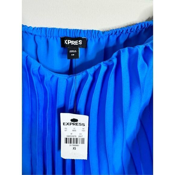 Express blue Pleated Off The Shoulder Balloon Sleeve Top Sz xs - Picture 3 of 5